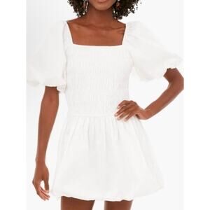 NWT Hyacinth House Tuckernuck White Smocked Catarina Puff Mini Dress Large